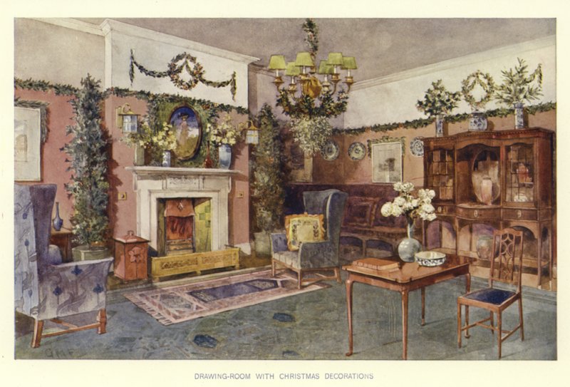 Drawing Room with Christmas Decorations by English School