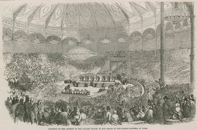 Drawing of the lottery of the Golden Ingote in the Circus of the Champs Elysees, Paris, France by English School