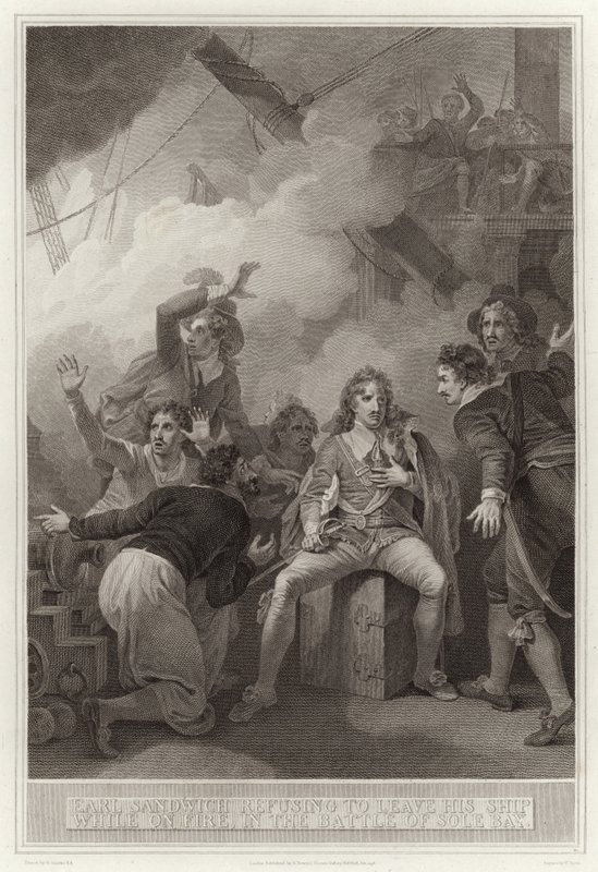 Earl Sandwich Refusing to Leave His Ship While on Fire, in the Battle of Solebay by English School