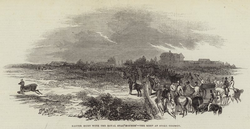 Easter Hunt with the Royal Stag Hounds, the Meet at Stoke Common by English School