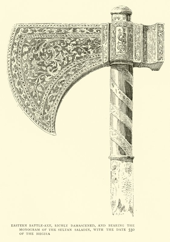 Eastern Battle-axe, Richly Damascened, and Bearing the Monogram of the Sultan Saladin, with the Date 550 of the Hegira by English School