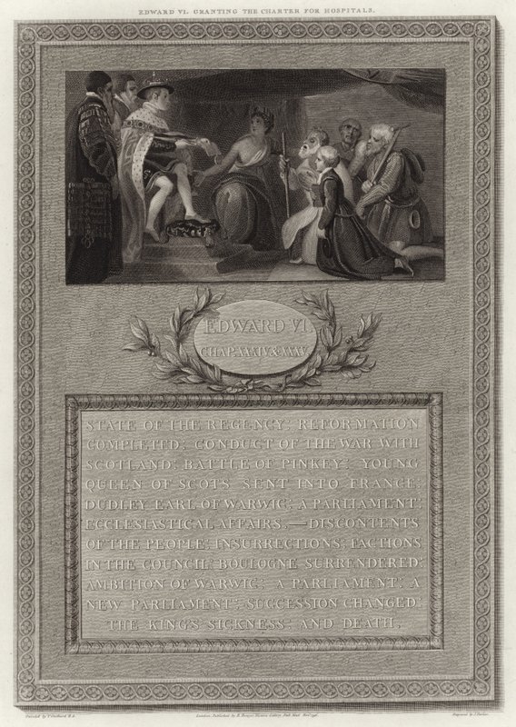 Edward VI granting the Charter for Hospitals by English School