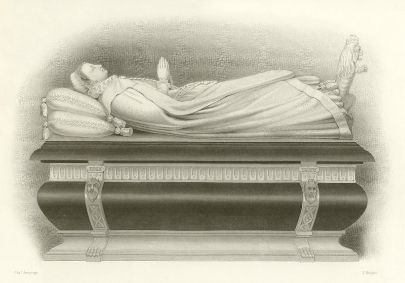 Effigy of Mary, Queen of Scots on her tomb in Westminster Abbey by English School