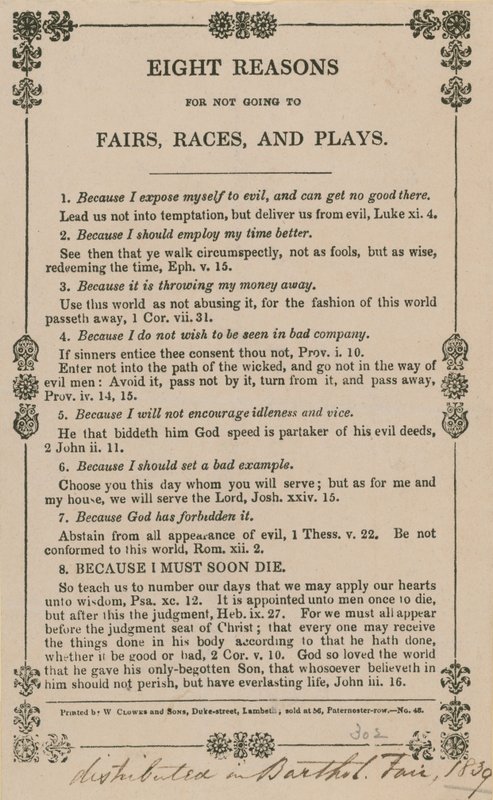Eight reasons for not going to fairs, races and plays by English School