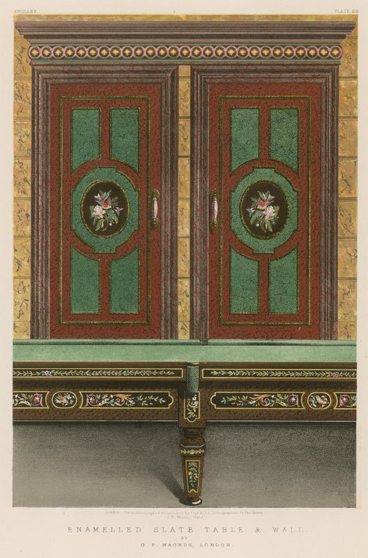 Enamelled Slate Table and Wall by English School