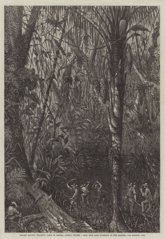 English Railway Surveying Party in Central America cutting a Road from Lake Nicaragua to the Atlantic by English School