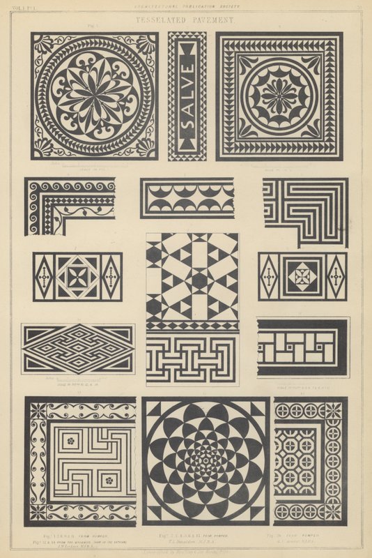 Examples of tesselated pavement from Pompeii and Tor Marancio, Italy by English School