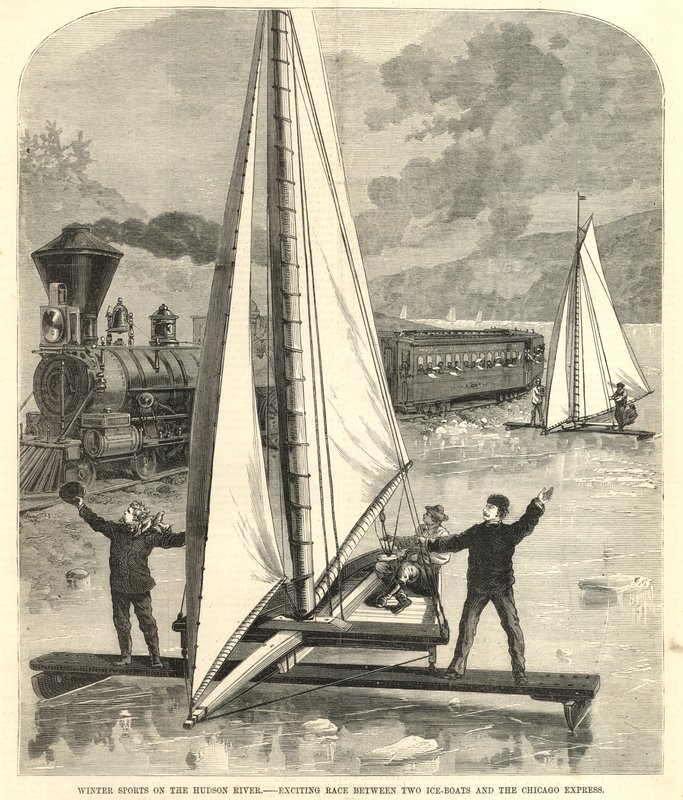 Exciting Race Between Two Ice-Boats and the Chicago Express by English School