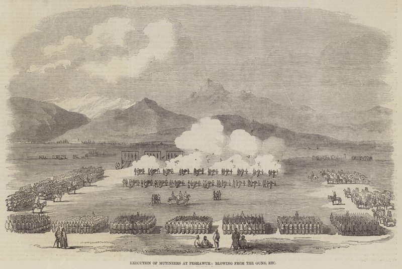 Execution of Mutineers at Peshawur, Blowing from the Guns by English School