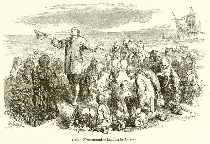 Exiled Nonconformists Landing in America by English School