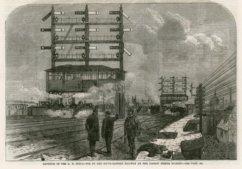 Exterior of the AB signal box of the South-Eastern Railway at the London Bridge Station by English School