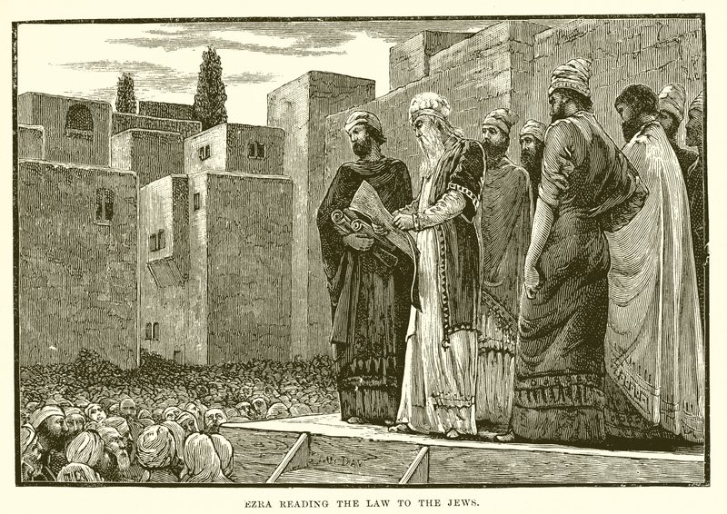 Ezra Reading the Law to the Jews by English School