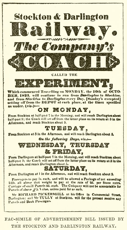 Facsimile of Advertisement Bill Issued by the Stockton and Darlington Railway by English School