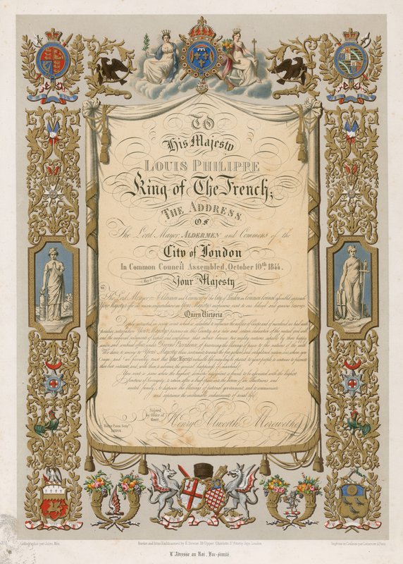 Facsimile of Address of the Lord Mayor to Louis Philippe, King of France, 10 October 1844 by English School