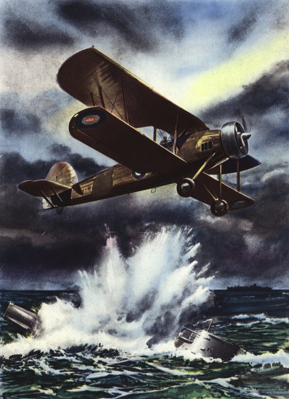 Fairey Swordfish Sinking a U-Boat in the North Sea by English School