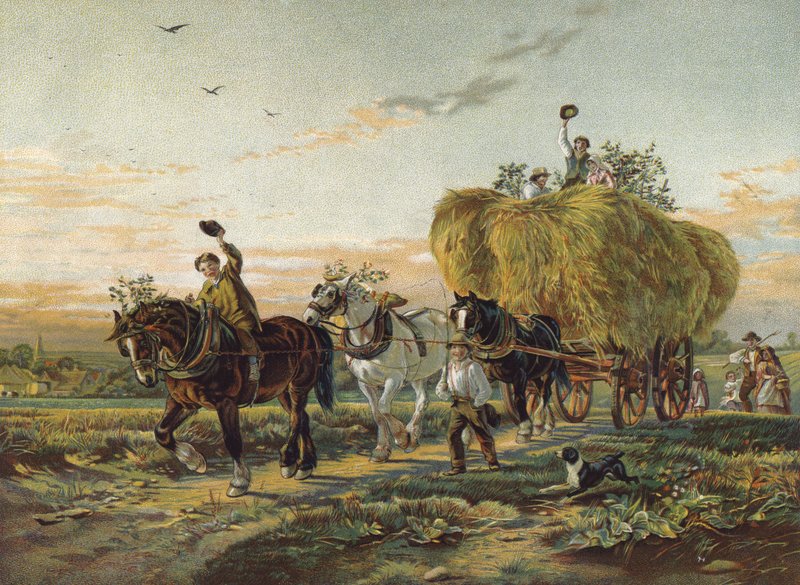 Farmers returning from the fields with Hay Wagon by English School
