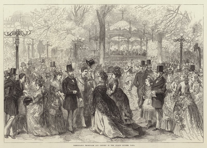 Fashionable Promenade and Concert in the Champs Elysees, Paris by English School