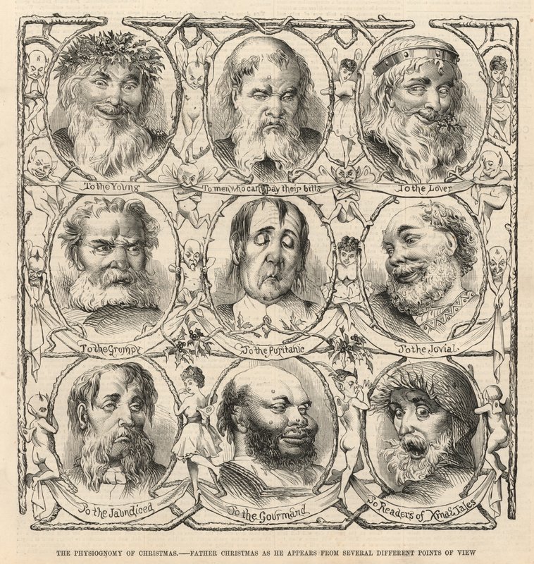 Father Christmas as He Appears from Several Different Points of View by English School