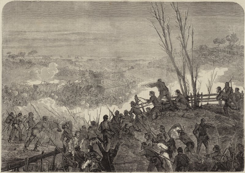 Federal Troops Attacking a Convoy of Confederate Stores by English School
