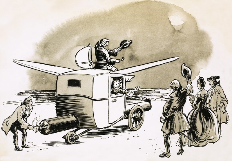Fictional flights to the Moon included carriages drawn by geese or powered by fireworks by English School