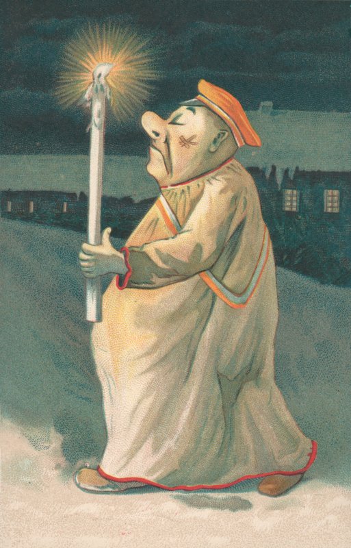 Figure of a man holding a tall candle by English School