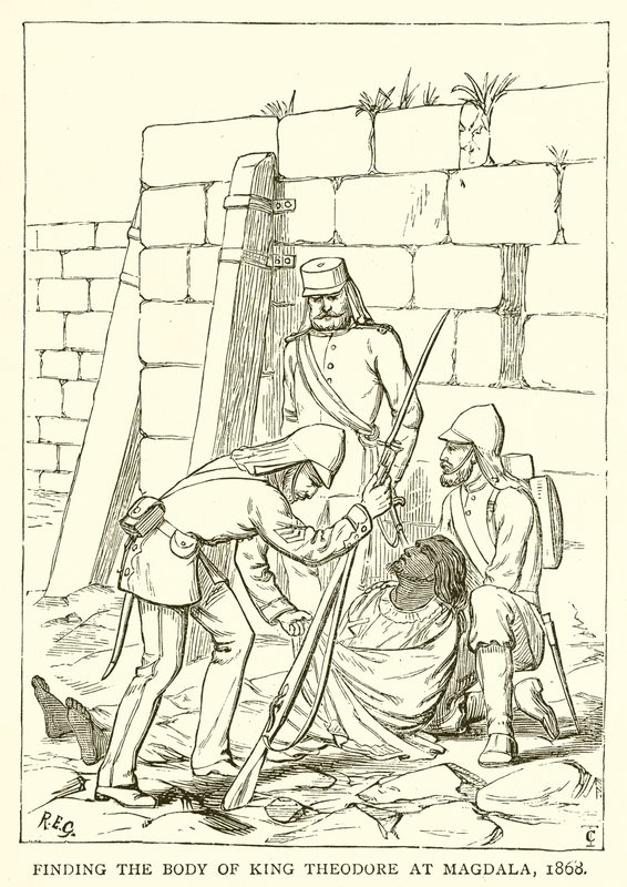 Finding the Body of King Theodore at Magdala, 1868 by English School