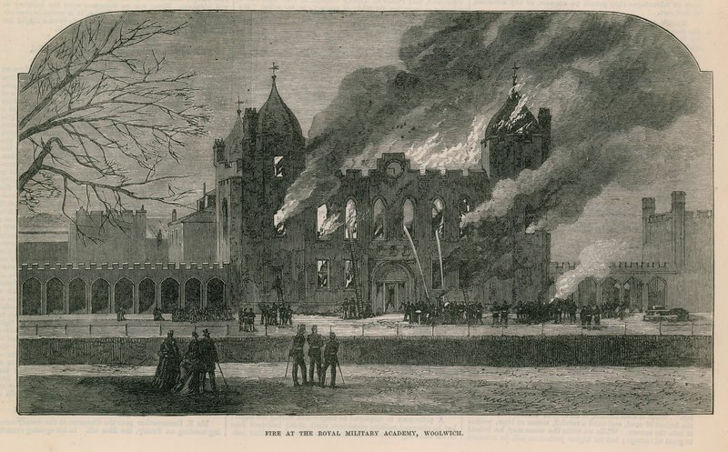 Fire at the Royal Military Academy in Woolwich by English School