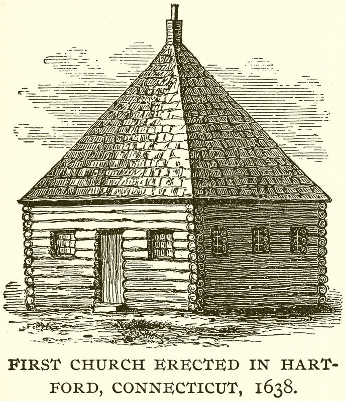 First Church Erected in Hartford, Connecticut, 1638 by English School