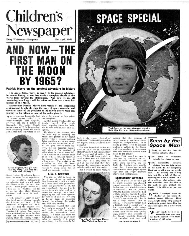 First Man on the Moon by 1965, front page of 