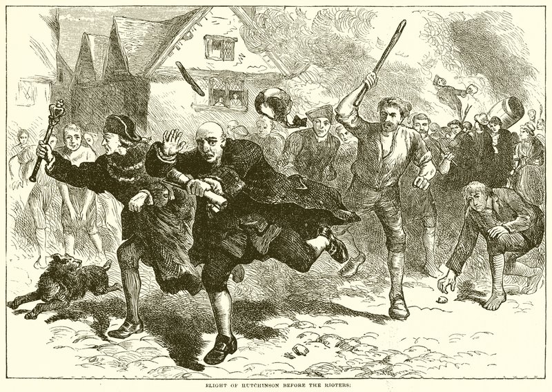 Flight of Hutchinson before the Rioters by English School