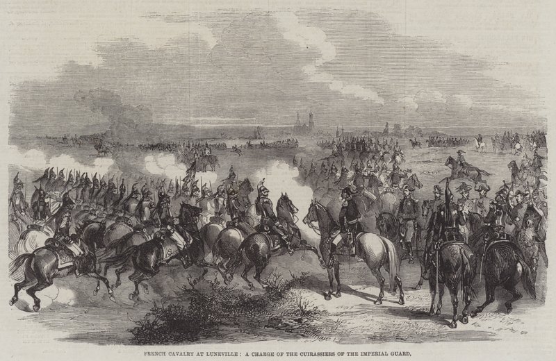French Cavalry at Luneville, a Charge of the Cuirassiers of the Imperial Guard by English School