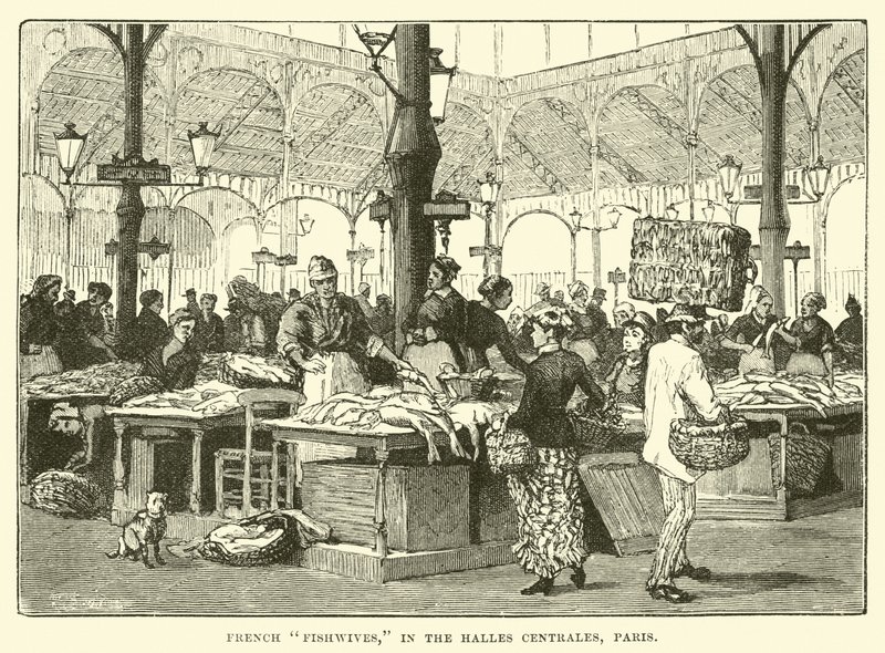 French Fishwives, in the Halles Centrales, Paris by English School