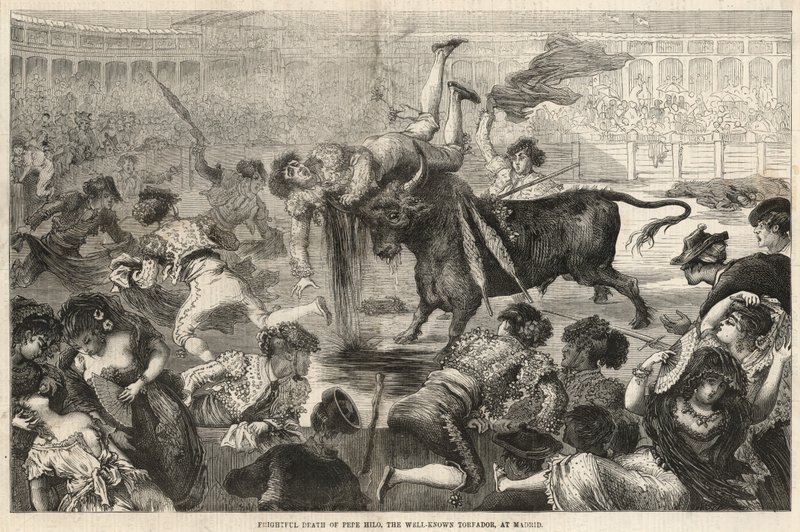 Frightful death of Pepe Hilo, the well-known toreador at Madrid by English School