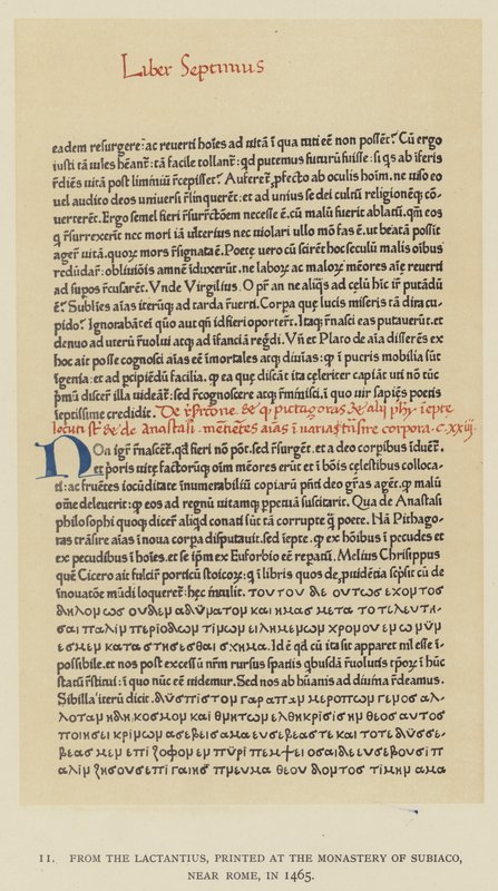 From the Lactantius, Printed at the Monastery of Subiaco, Near Rome, in 1465 by English School