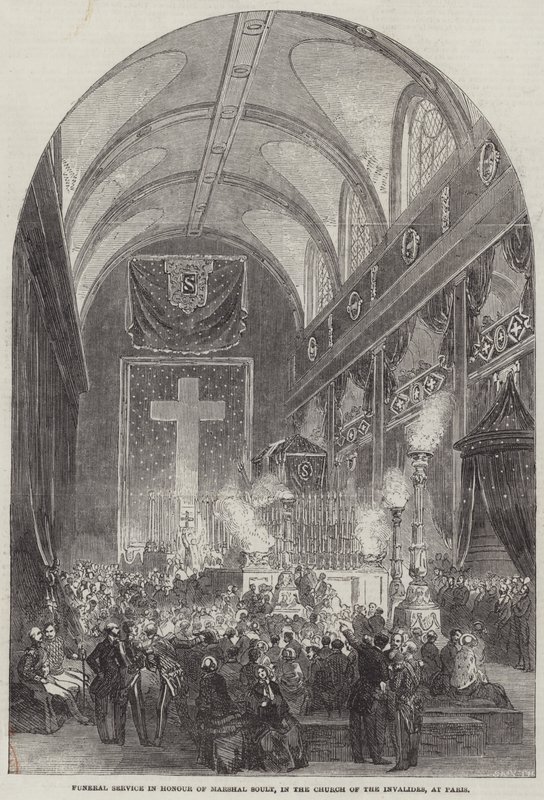 Funeral Service in Honour of Marshal Soult, in the Church of the Invalides, at Paris by English School