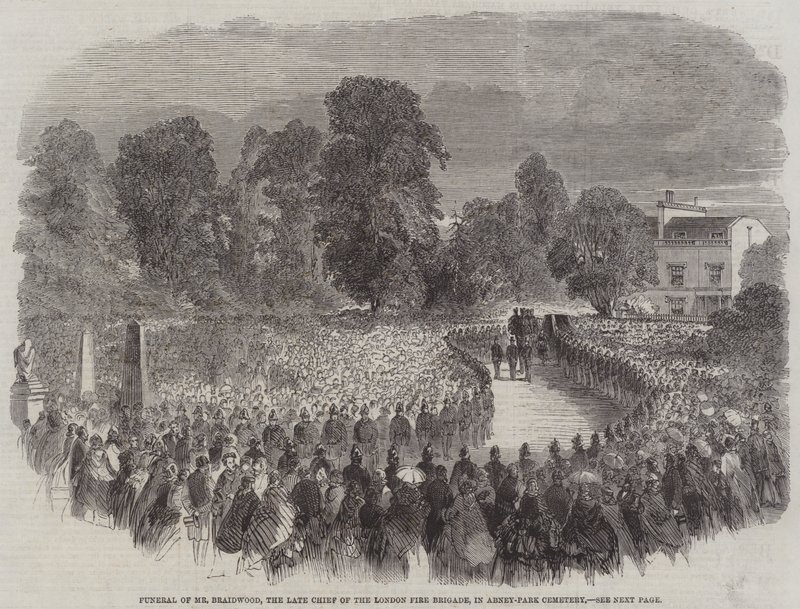 Funeral of Mr Braidwood, the late Chief of the London Fire Brigade, in Abney-Park Cemetery by English School