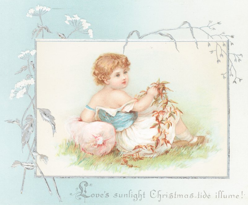 Girl Relaxing on Grass with Leaves by English School