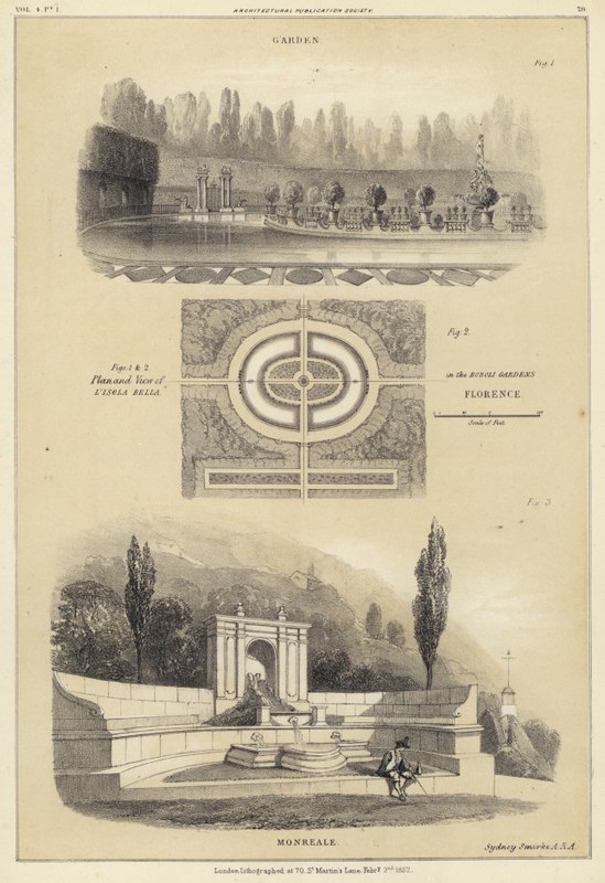 Gardens: Isola Bella in the Boboli Gardens, Florence, and Monreale, Italy by English School