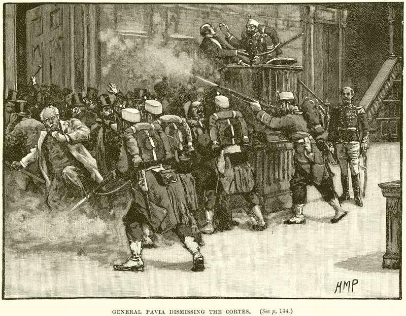 General Pavia dismissing the Cortes by English School