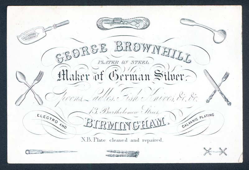 George Brownhill, maker of German silver, trade card by English School