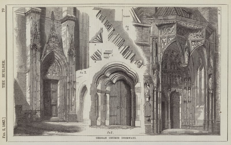 German Church Doorways (engraving) by English School