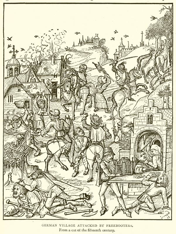 German Village Attacked by Freebooters by English School