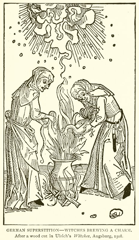 German Superstition: Witches Brewing a Charm. After a Woodcut in Ulrich