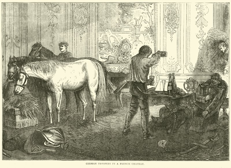 German troopers in a French Chateau by English School
