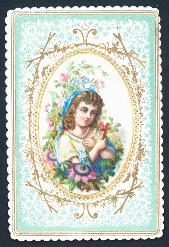 Girl Holding Wooden Cross by English School