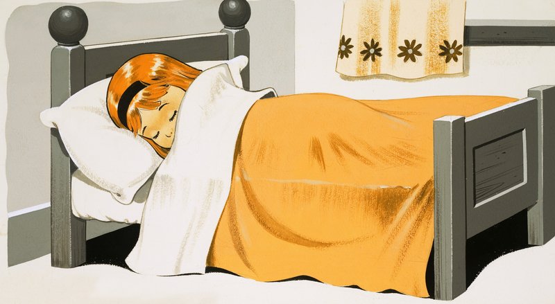 Girl Asleep in Bed by English School