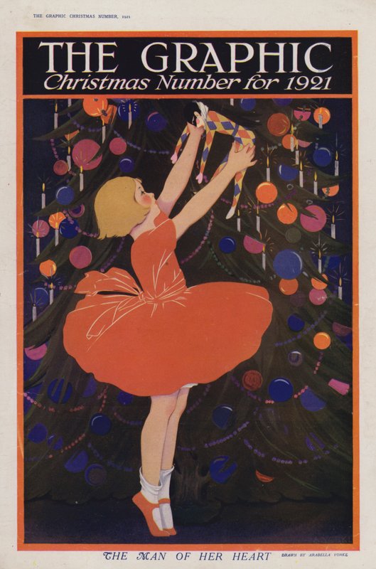Girl Hanging a Harlequin Decoration on a Christmas Tree by English School
