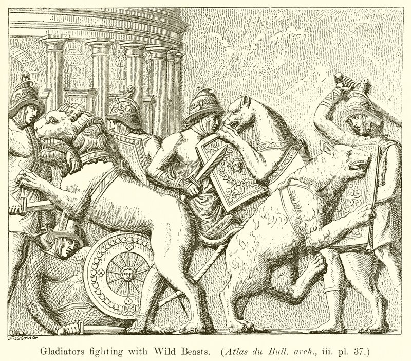 Gladiators Fighting with Wild Beasts by English School