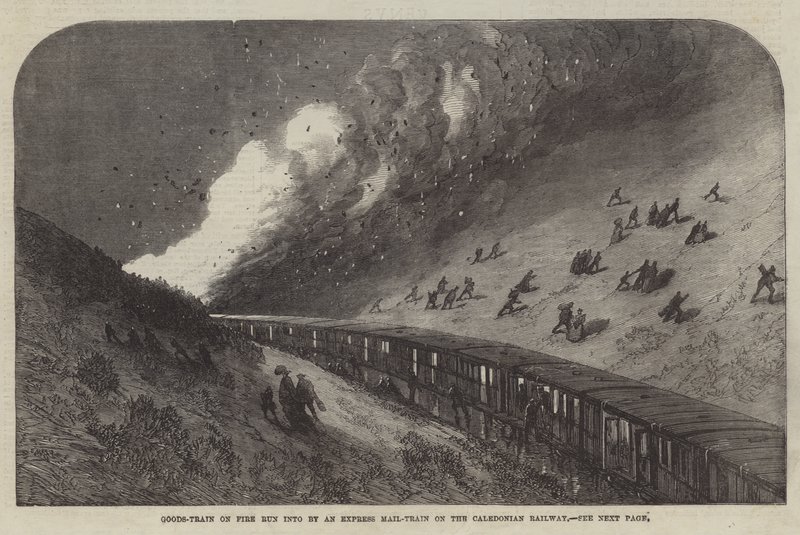 Goods-Train on Fire run into by an Express Mail-Train on the Caledonian Railway by English School