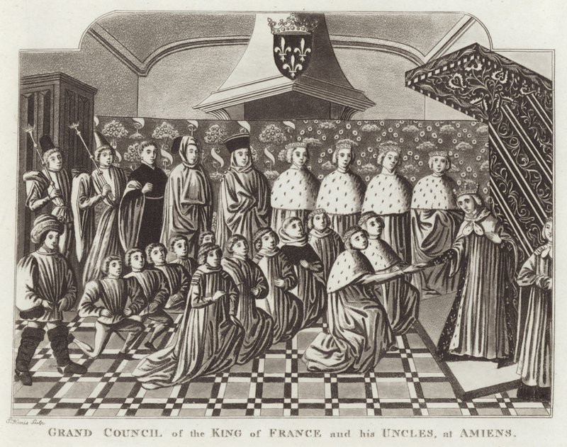 Grand Council of the King of France and his Uncles at Amiens by English School